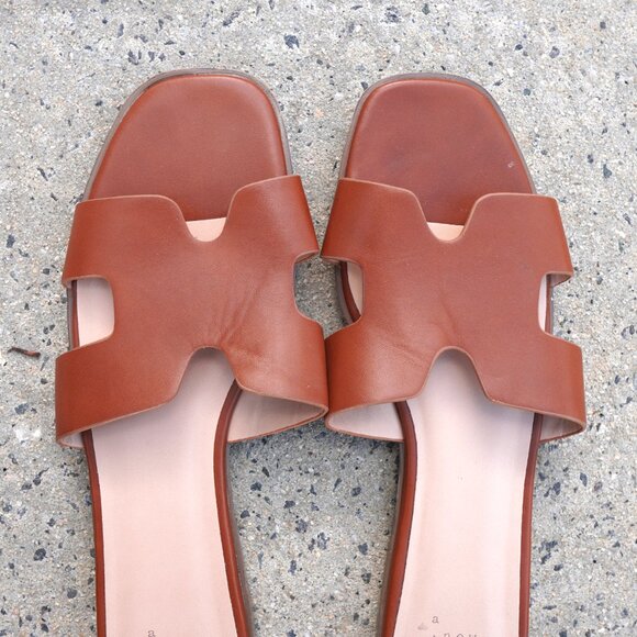 A New Day Cognac H-Strap Flat Slide Sandals 10 Minimalist - Picture 2 of 5